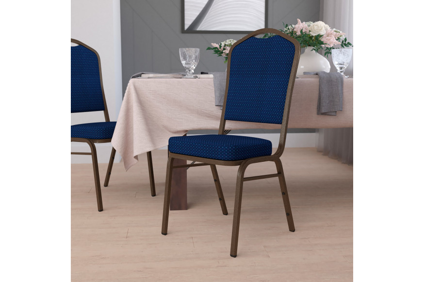 BLNK™ HERCULES Series Fabric Crown Back Stacking Banquet Chair with Gold Vein Frame - Navy Blue Patterned