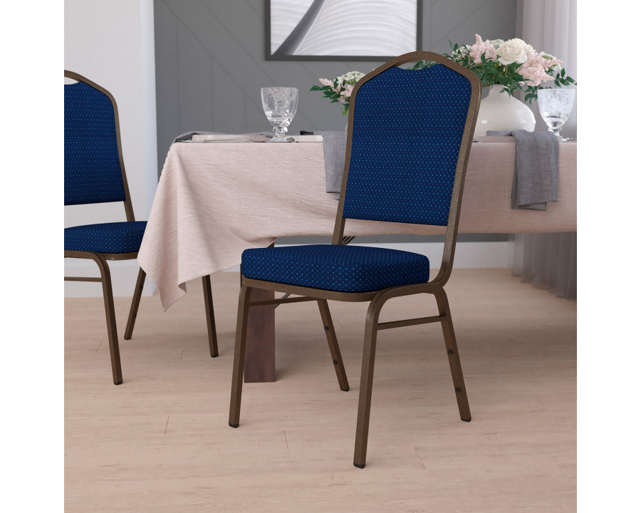 BLNK HERCULES Series Fabric Crown Back Stacking Banquet Chair with Gold Vein Frame - Navy Blue Patterned