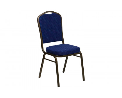 BLNK™ HERCULES Series Fabric Crown Back Stacking Banquet Chair with Gold Vein Frame - Navy Blue Patterned