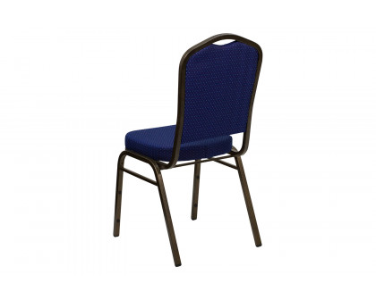 BLNK™ HERCULES Series Fabric Crown Back Stacking Banquet Chair with Gold Vein Frame - Navy Blue Patterned