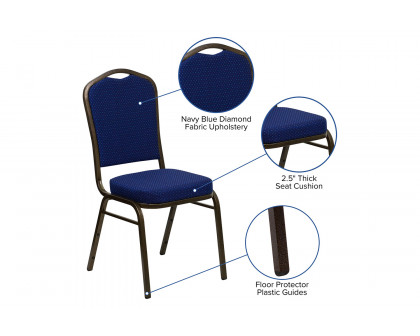 BLNK™ HERCULES Series Fabric Crown Back Stacking Banquet Chair with Gold Vein Frame - Navy Blue Patterned