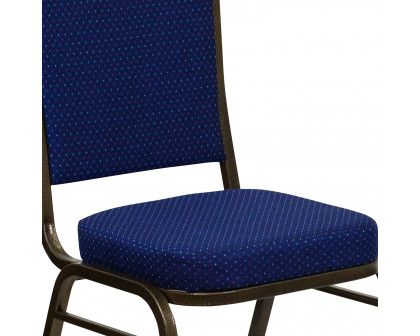 BLNK™ HERCULES Series Fabric Crown Back Stacking Banquet Chair with Gold Vein Frame - Navy Blue Patterned