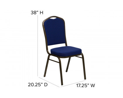 BLNK™ HERCULES Series Fabric Crown Back Stacking Banquet Chair with Gold Vein Frame - Navy Blue Patterned