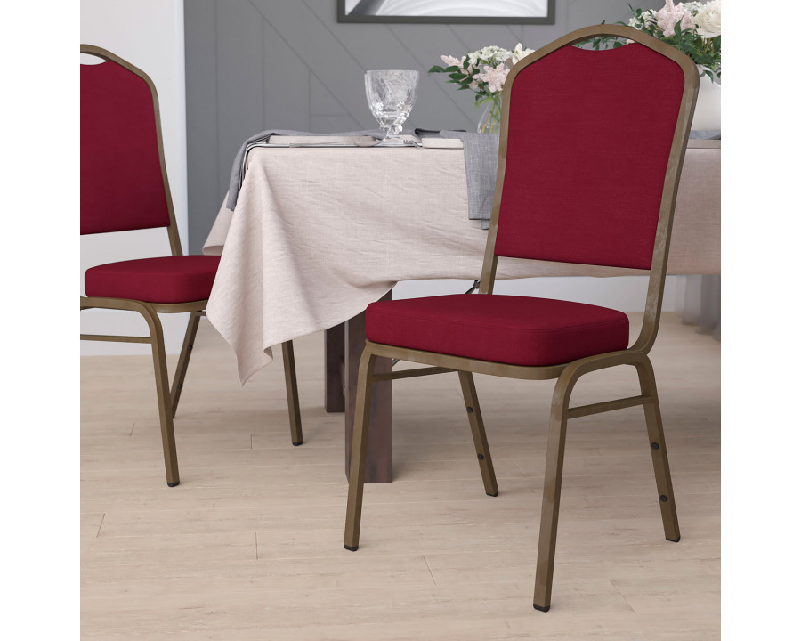 BLNK HERCULES Series Fabric Crown Back Stacking Banquet Chair with Gold Vein Frame - Burgundy