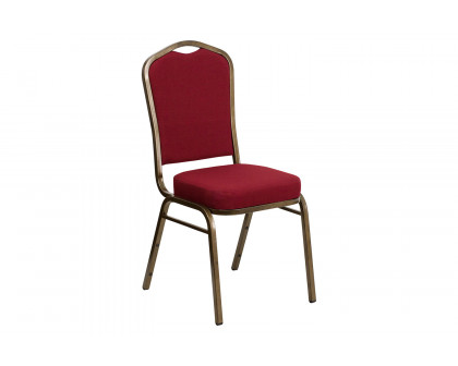 BLNK™ HERCULES Series Fabric Crown Back Stacking Banquet Chair with Gold Vein Frame - Burgundy