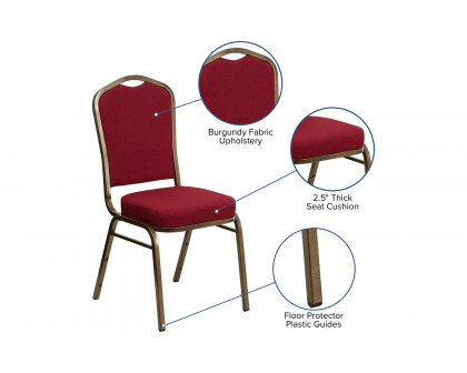 BLNK™ HERCULES Series Fabric Crown Back Stacking Banquet Chair with Gold Vein Frame - Burgundy