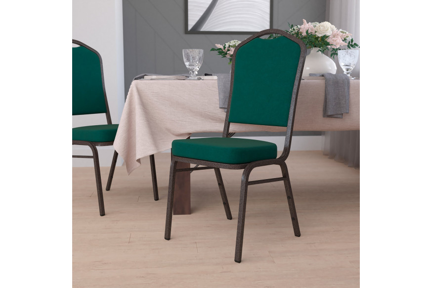 BLNK™ HERCULES Series Fabric Crown Back Stacking Banquet Chair with Gold Vein Frame - Green