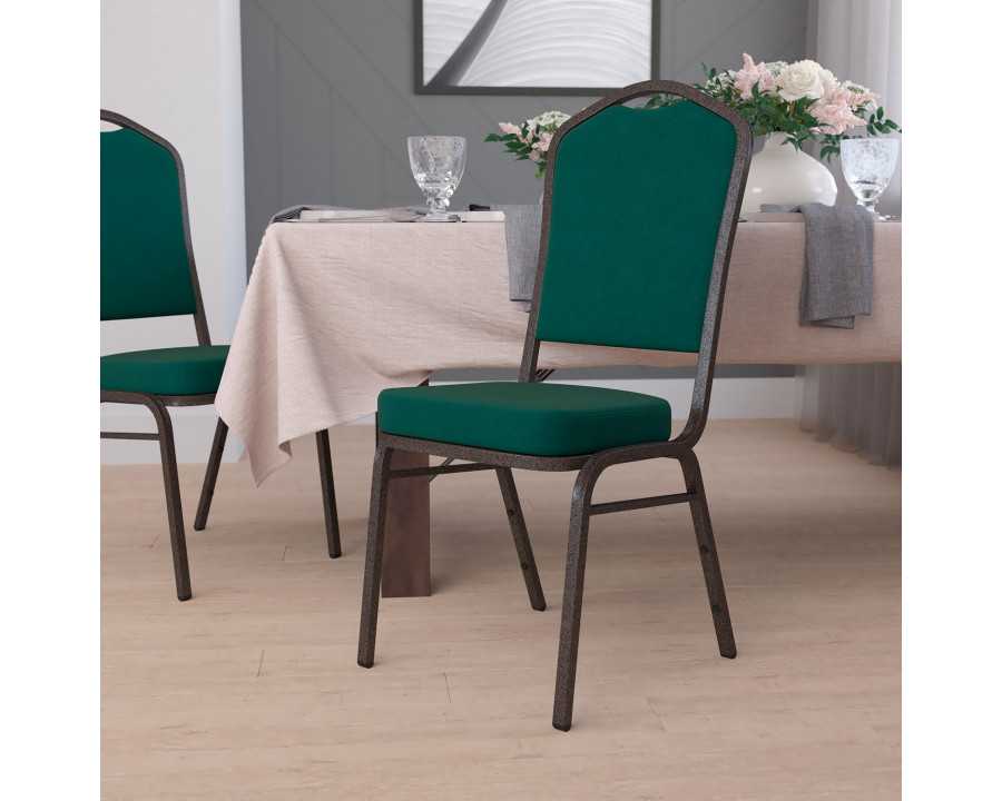 BLNK HERCULES Series Fabric Crown Back Stacking Banquet Chair with Gold Vein Frame - Green