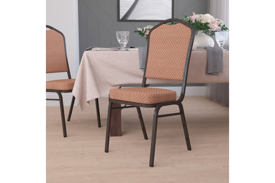 BLNK™ HERCULES Series Fabric Crown Back Stacking Banquet Chair with Gold Vein Frame - Gold Diamond Patterned