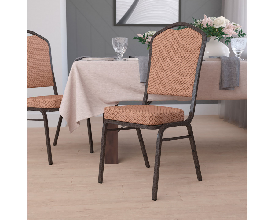 BLNK HERCULES Series Fabric Crown Back Stacking Banquet Chair with Gold Vein Frame - Gold Diamond Patterned