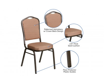 BLNK™ HERCULES Series Fabric Crown Back Stacking Banquet Chair with Gold Vein Frame - Gold Diamond Patterned