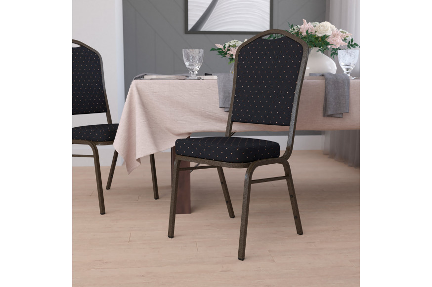 BLNK™ HERCULES Series Fabric Crown Back Stacking Banquet Chair with Gold Vein Frame - Black Patterned