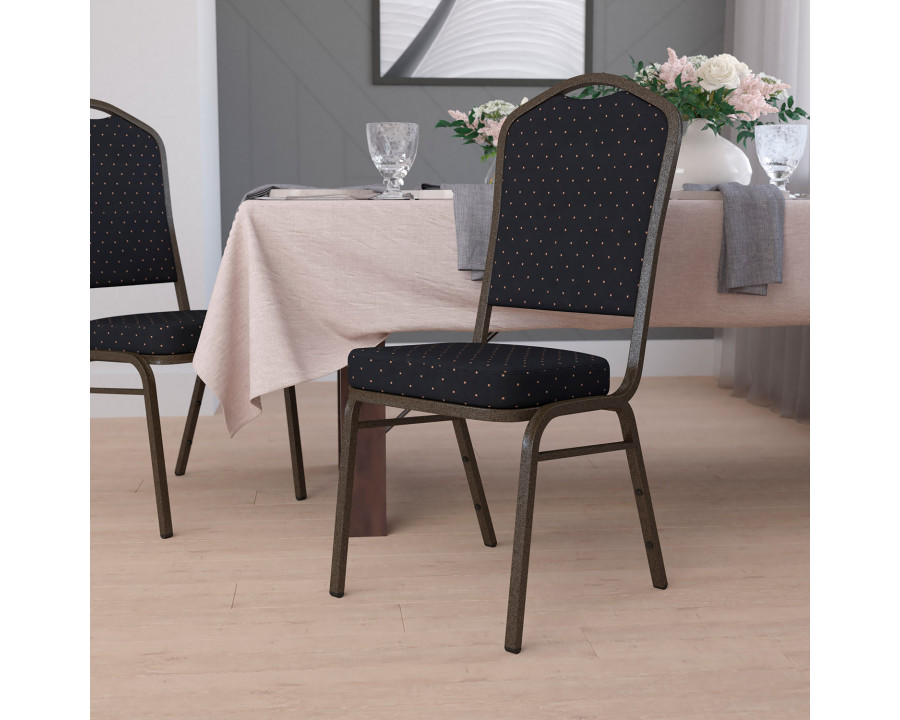 BLNK HERCULES Series Fabric Crown Back Stacking Banquet Chair with Gold Vein Frame - Black Patterned