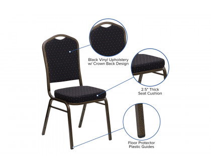 BLNK™ HERCULES Series Fabric Crown Back Stacking Banquet Chair with Gold Vein Frame - Black Patterned