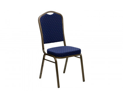 BLNK™ HERCULES Series Fabric Crown Back Stacking Banquet Chair with Gold Vein Frame - Navy Blue Dot Patterned