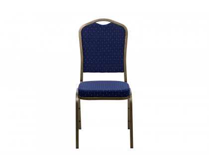 BLNK™ HERCULES Series Fabric Crown Back Stacking Banquet Chair with Gold Vein Frame - Navy Blue Dot Patterned