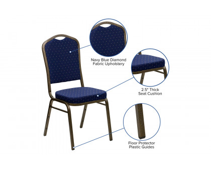 BLNK™ HERCULES Series Fabric Crown Back Stacking Banquet Chair with Gold Vein Frame - Navy Blue Dot Patterned