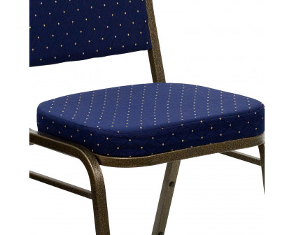 BLNK™ HERCULES Series Fabric Crown Back Stacking Banquet Chair with Gold Vein Frame - Navy Blue Dot Patterned