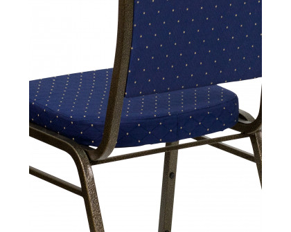 BLNK™ HERCULES Series Fabric Crown Back Stacking Banquet Chair with Gold Vein Frame - Navy Blue Dot Patterned