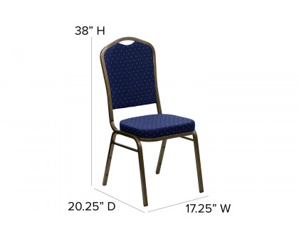 BLNK™ HERCULES Series Fabric Crown Back Stacking Banquet Chair with Gold Vein Frame - Navy Blue Dot Patterned