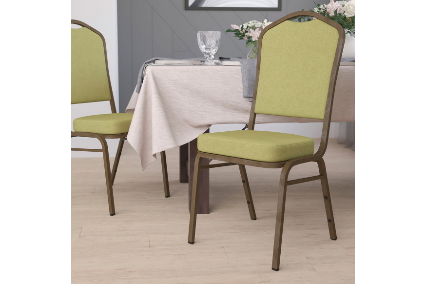 BLNK™ HERCULES Series Fabric Crown Back Stacking Banquet Chair with Gold Vein Frame - Moss