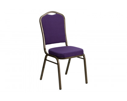 BLNK™ HERCULES Series Fabric Crown Back Stacking Banquet Chair with Gold Vein Frame - Purple