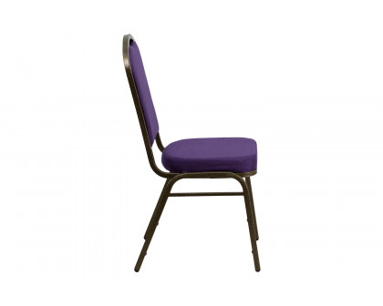 BLNK™ HERCULES Series Fabric Crown Back Stacking Banquet Chair with Gold Vein Frame - Purple