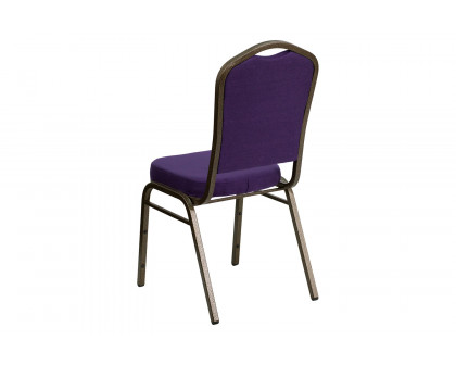 BLNK™ HERCULES Series Fabric Crown Back Stacking Banquet Chair with Gold Vein Frame - Purple