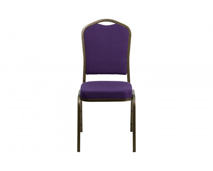 BLNK™ HERCULES Series Fabric Crown Back Stacking Banquet Chair with Gold Vein Frame - Purple