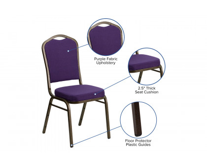 BLNK™ HERCULES Series Fabric Crown Back Stacking Banquet Chair with Gold Vein Frame - Purple