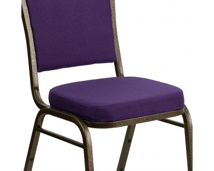 BLNK™ HERCULES Series Fabric Crown Back Stacking Banquet Chair with Gold Vein Frame - Purple