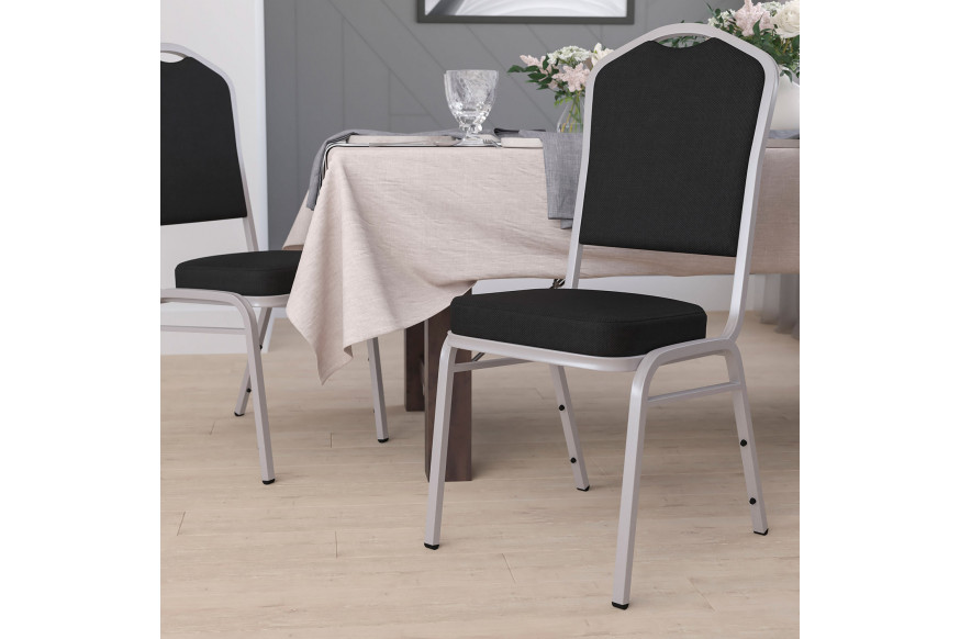 BLNK™ HERCULES Series Fabric Crown Back Stacking Banquet Chair with Silver Frame - Black