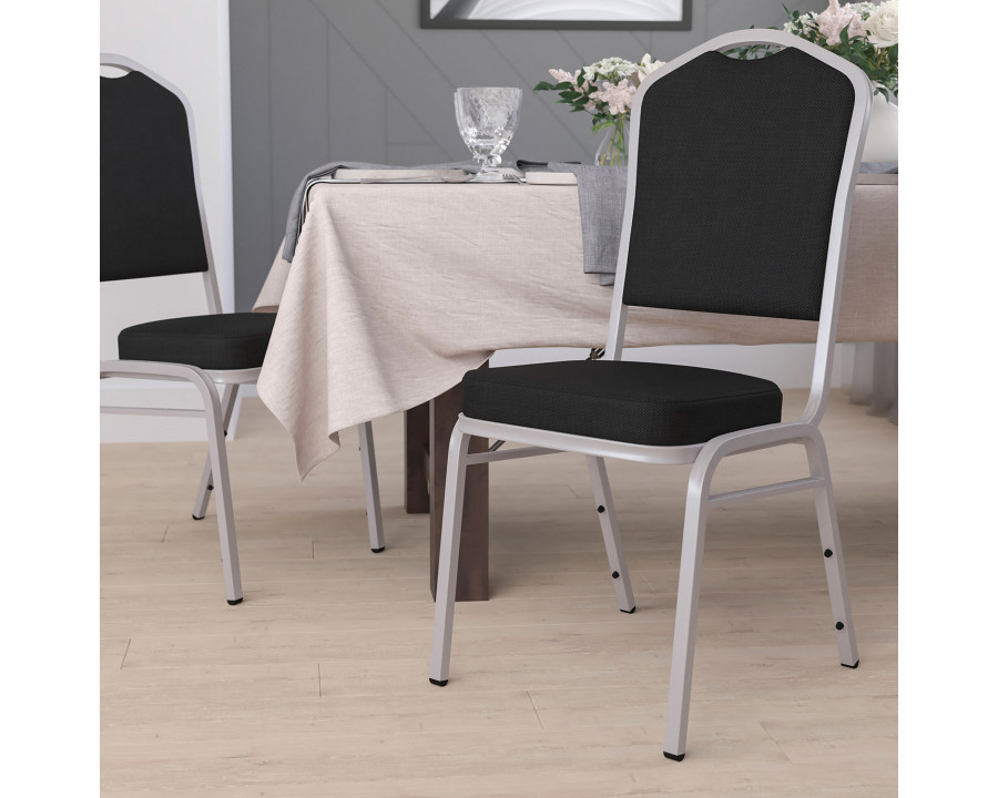 BLNK HERCULES Series Fabric Crown Back Stacking Banquet Chair with Silver Frame - Black