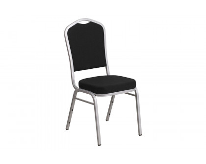 BLNK™ HERCULES Series Fabric Crown Back Stacking Banquet Chair with Silver Frame - Black