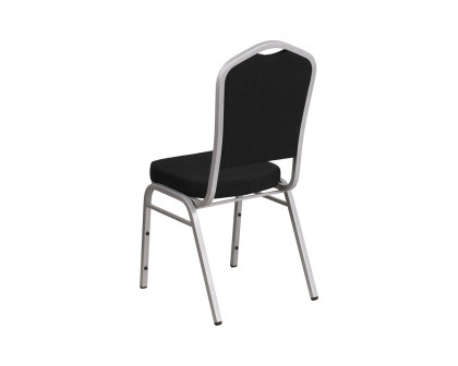 BLNK™ HERCULES Series Fabric Crown Back Stacking Banquet Chair with Silver Frame - Black