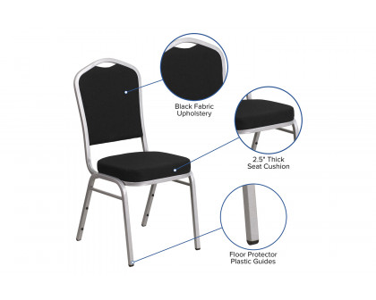 BLNK™ HERCULES Series Fabric Crown Back Stacking Banquet Chair with Silver Frame - Black