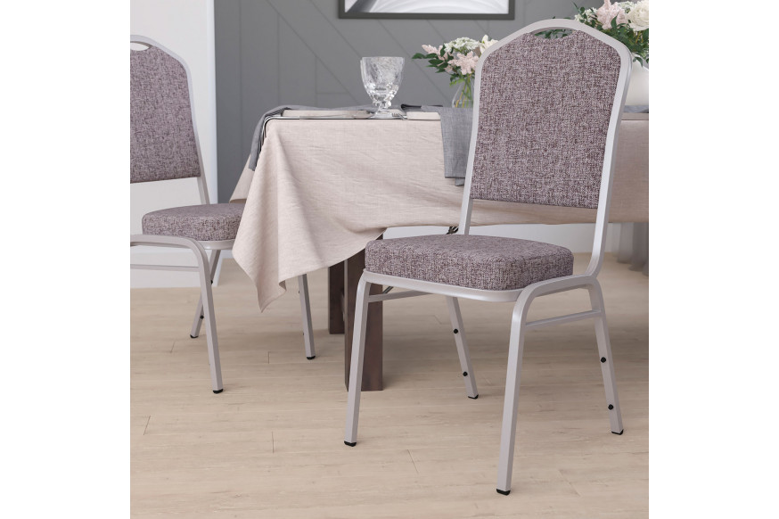 BLNK™ HERCULES Series Fabric Crown Back Stacking Banquet Chair with Silver Frame - Herringbone