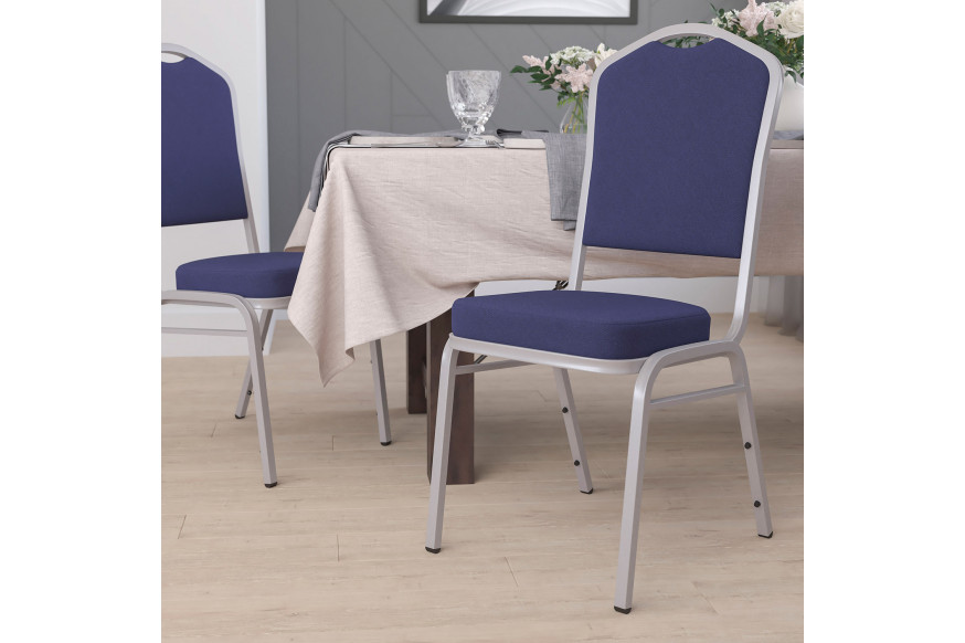 BLNK™ HERCULES Series Fabric Crown Back Stacking Banquet Chair with Silver Frame - Navy