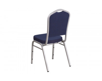 BLNK™ HERCULES Series Fabric Crown Back Stacking Banquet Chair with Silver Frame - Navy