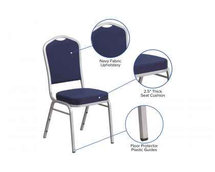 BLNK™ HERCULES Series Fabric Crown Back Stacking Banquet Chair with Silver Frame - Navy