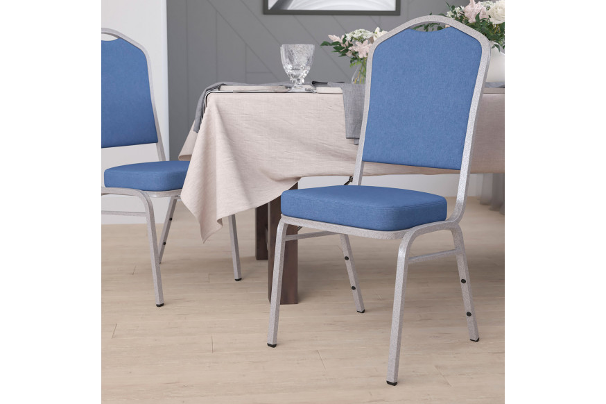 BLNK™ HERCULES Series Fabric Crown Back Stacking Banquet Chair with Silver Frame - Blue