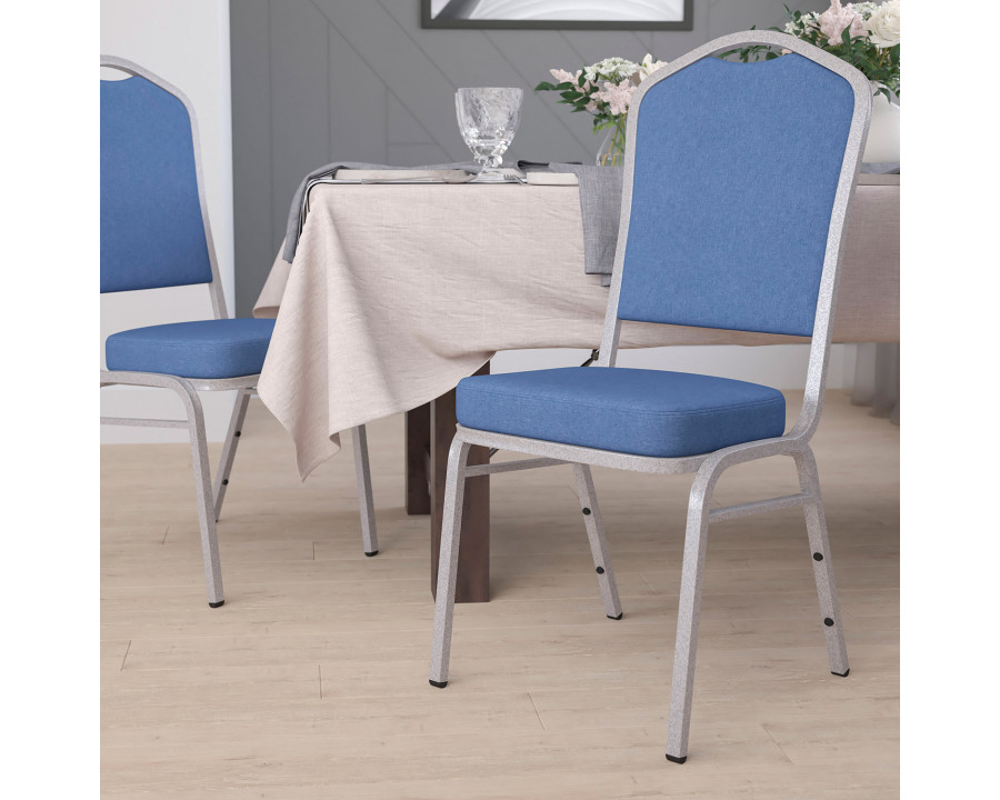 BLNK HERCULES Series Fabric Crown Back Stacking Banquet Chair with Silver Frame - Blue