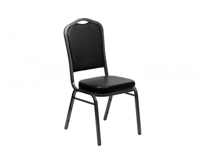 BLNK HERCULES Series Vinyl Crown Back Stacking Banquet Chair with Silver Vein Frame - Black