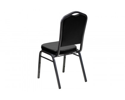 BLNK HERCULES Series Vinyl Crown Back Stacking Banquet Chair with Silver Vein Frame - Black