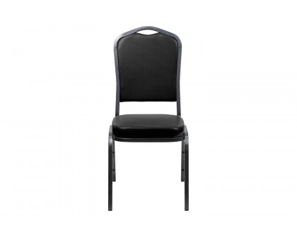 BLNK HERCULES Series Vinyl Crown Back Stacking Banquet Chair with Silver Vein Frame - Black