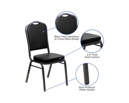 BLNK HERCULES Series Vinyl Crown Back Stacking Banquet Chair with Silver Vein Frame - Black