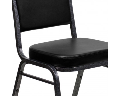 BLNK HERCULES Series Vinyl Crown Back Stacking Banquet Chair with Silver Vein Frame - Black