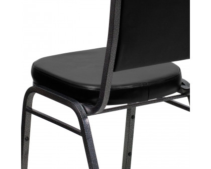 BLNK HERCULES Series Vinyl Crown Back Stacking Banquet Chair with Silver Vein Frame - Black