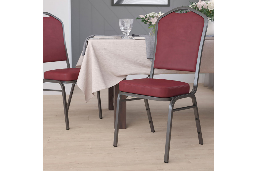 BLNK™ HERCULES Series Vinyl Crown Back Stacking Banquet Chair with Silver Vein Frame - Burgundy