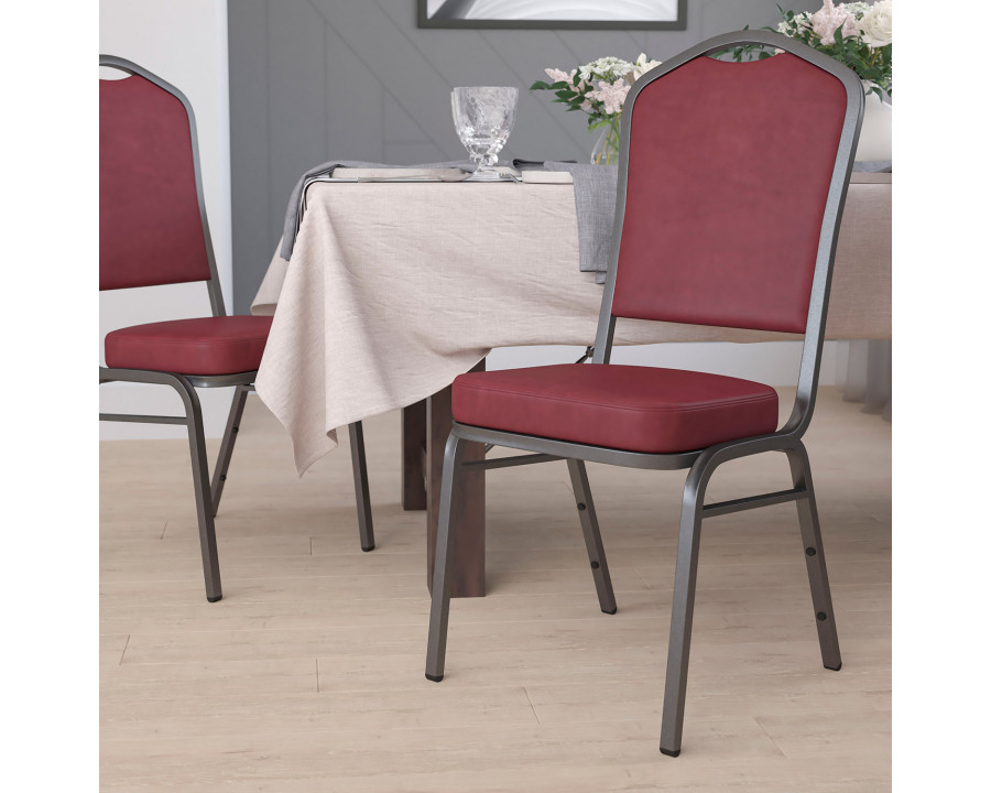 BLNK HERCULES Series Vinyl Crown Back Stacking Banquet Chair with Silver Vein Frame - Burgundy